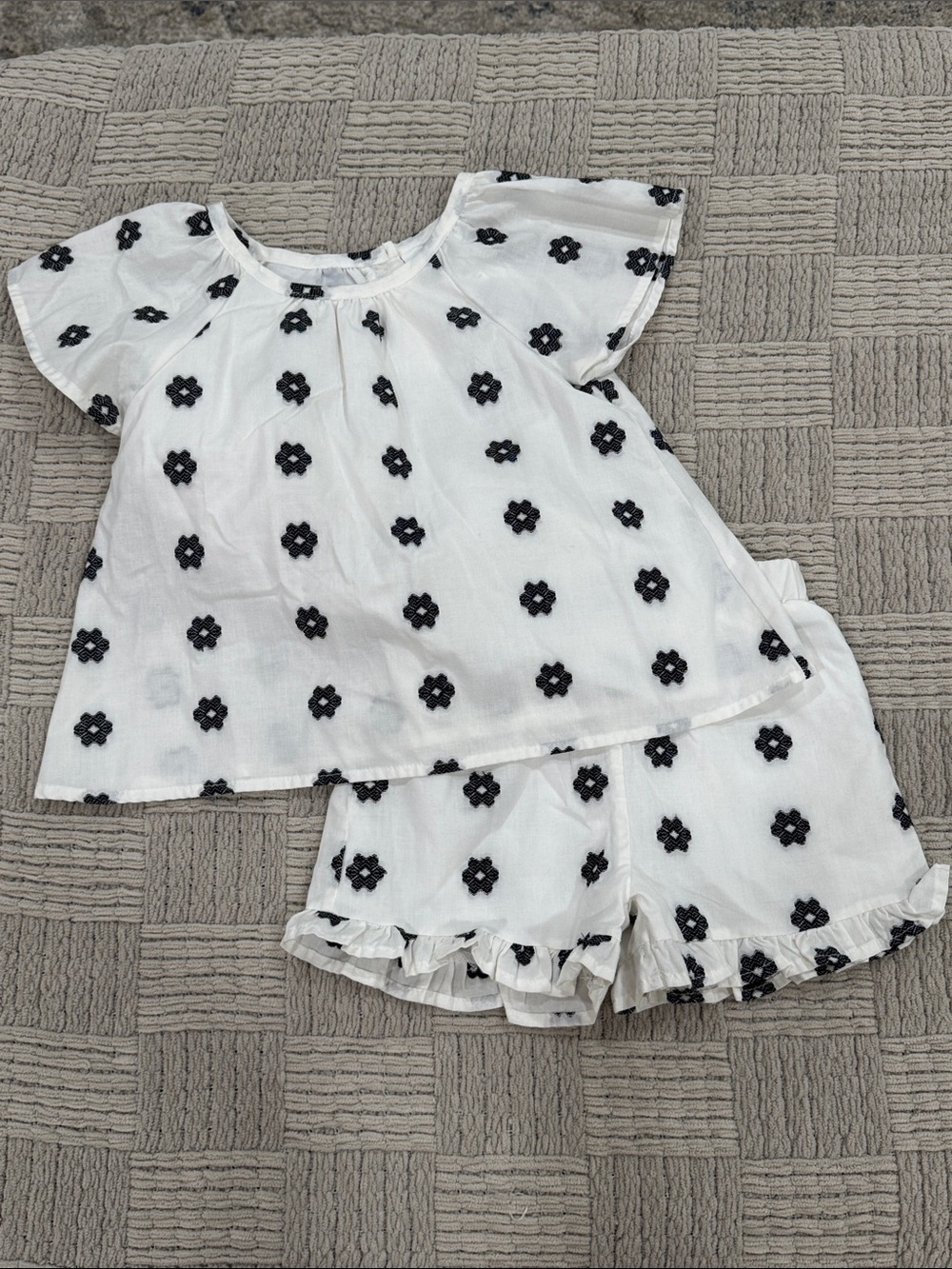 Rachel Zoe White Set with Black Floral Embroidery